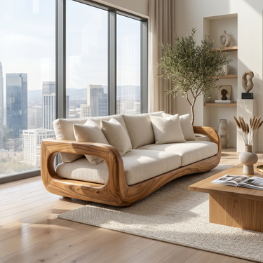 Modern Curved Wooden Sofa For Luxury Penthouse Interior Decor