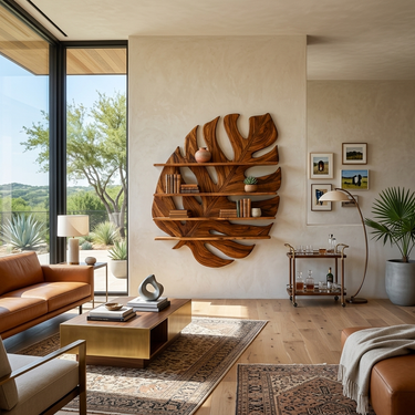 Large Wooden Tropical Leaf Bookshelf For Living Room