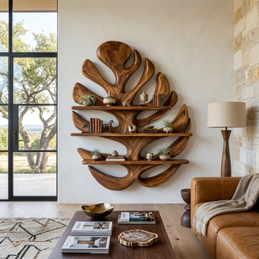 Wood Monstera Leaf Bookshelf for Modern Minimalist Home