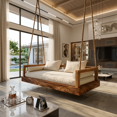 Modern Luxury Wooden Hanging Sofa Swing Contemporary Residence
