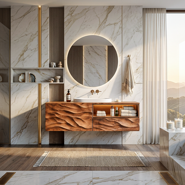 Modern Floating Bathroom Vanity With Wave Carved Cabinet For Bathroom