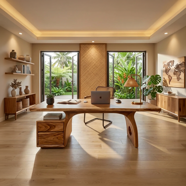 Tropical Work Desk With Storage Drawers For Home Office