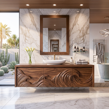 Luxury Floating Bathroom Vanity With Wave Carved Cabinet For Bathroom