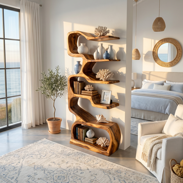Organic Wooden Display Shelf For Coastal Living