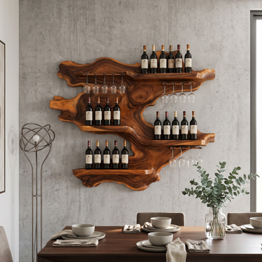 Handcrafted Mid Century Wine Bottle Holder For Living Room