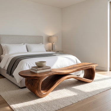 Contemporary Undulating Wooden Bench For Living Room