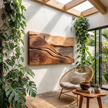 Abstract Natural Wood Wall Art For Tropical Modern Interior Styling