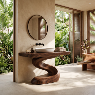 Spa Style Wood Washstand Vanity For Wellness Bathroom