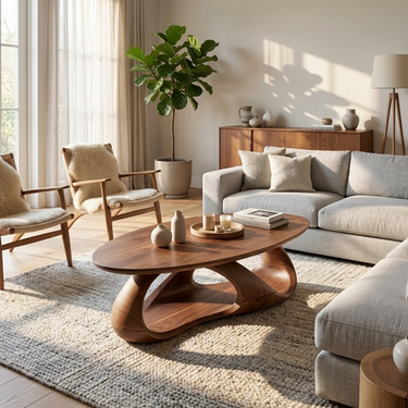 Rustic Oval Coffee Table Living Room