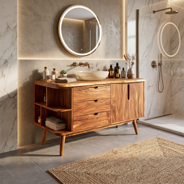Resort Style Wood Double Vanity For Villa Bathroom