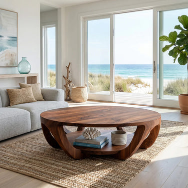 Modern Round Coffee Table With Shelving For Living Room