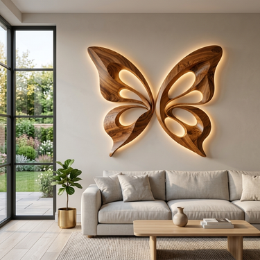Modern Wooden Butterfly Wall Art Hand Carved For Living Decor
