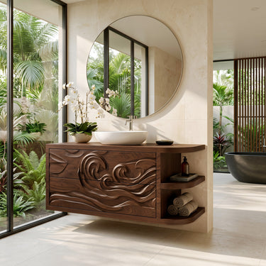 Contemporary Bathroom Vanity With Integrated 3-Tier Side Shelf For Bathroom