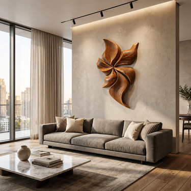 Modern Wooden Wall Art With Floral Inspired Sculpture For Living Room