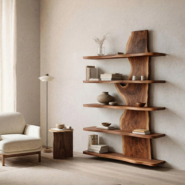 Handcrafted Natural Wood Standing Shelf For Home Storage