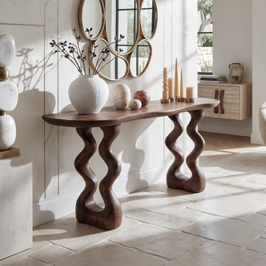 Mid Century Curved Entry Table For Luxury Interior Space
