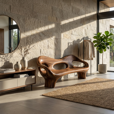 Modern Entryway Bench With Hollow Sculpture Arms For Hallway