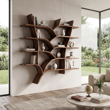 Mid Century Live Edge Bookshelves for Home Library