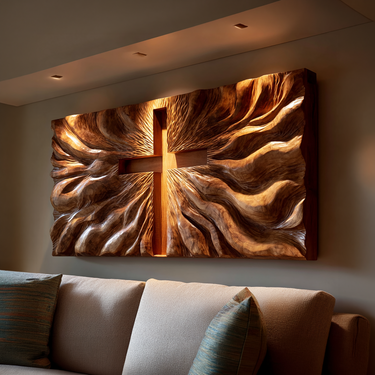 Modern Illuminated Cross Wood Wall Art For Living Room Decor