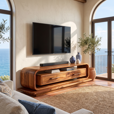 Coastal Curved TV Cabinet For Living Room