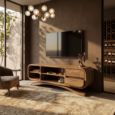 Luxury Curved Media Console For Wine Room Interior