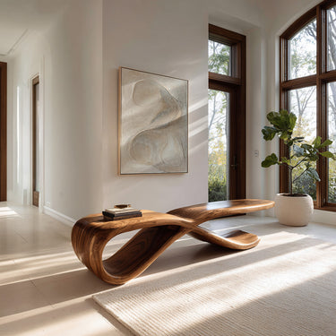 Contemporary Sculptural Wooden Bench For Hallway