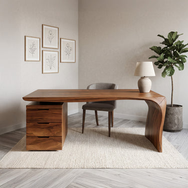 Modern Carved Desk Curved Leg With Drawer Cabinet For Workspace