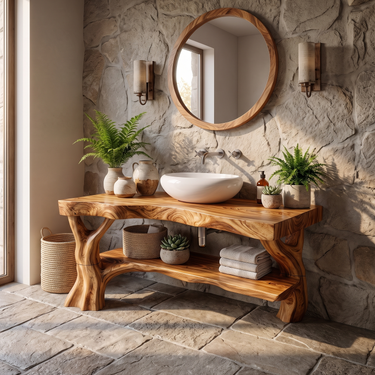Natural Contemporary Single Sink Vanity For Bathroom