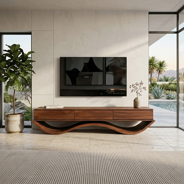Modern Sculptural TV Console With Curved Base For Living Room