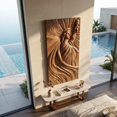 Coastal Modern Liberty Statue Wood Wall Art Luxury Villa Bedroom