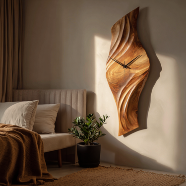 Organic Natural Wood Wall Clock For Statement Bedroom Interior