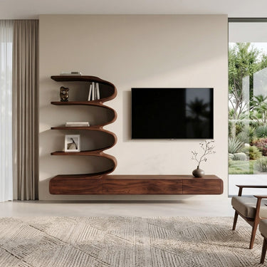 Minimalist Curved TV Console With Drawers For Living Design