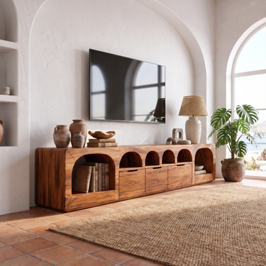 Mediterranean Wood Media Cabinet For Living Room