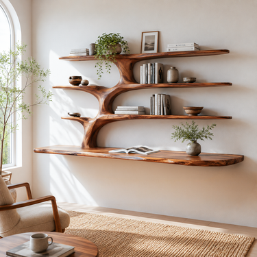 Wooden Wall Mounted Desk With Multi Shelves For Study Room