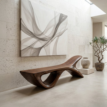 Luxury Wooden Bench With Fish Tail Shape For Living Room