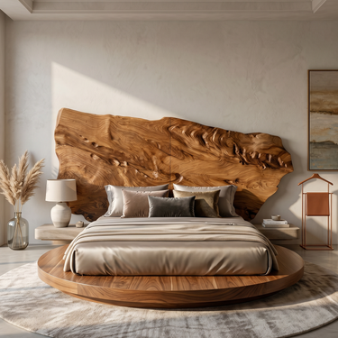 Live Edge Wood Headboard For Sculptural Luxury Bedroom