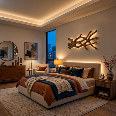 Rustic Sculptural Wood Wall Light For Bedroom Interior