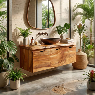 Minimalist Double Sink Vanity Garden Bathroom