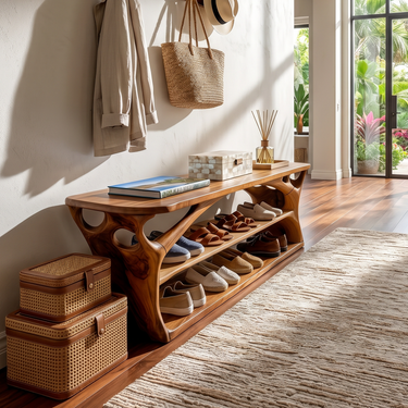 Japandi Shoe Bench Rack For Mudroom Storage Corner Display