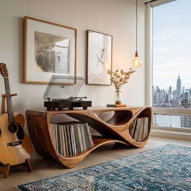 Contemporary Rounded Vinyl Record Console For Living Room