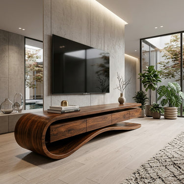 Contemporary Curved Rounded TV Console For Designer Living Room
