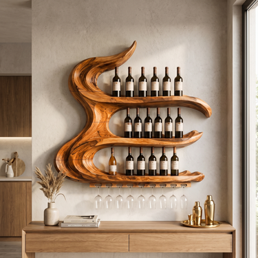 Sculptural Floating Wine Rack For Dining Room