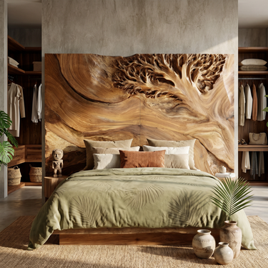 Organic Tree Sculpture Wood Headboard For Tropical Luxury Bedroom