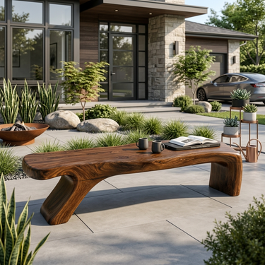 Architectural Bench With Sculpted Z Base For Entryway