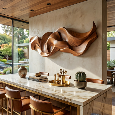 Contemporary Organic Ribbon Wood Wall Art Dining Room Interior Decor