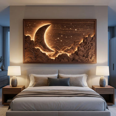 Handcrafted Moon Stars Wooden Wall Art For Bedroom