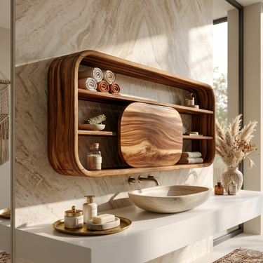 Scandinavian Curved Bathroom Cabinet Family Bathroom