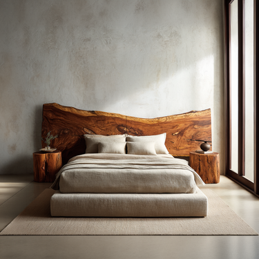 Minimalist Live Edge Wood Headboard For Organic Neutral Bedroom
