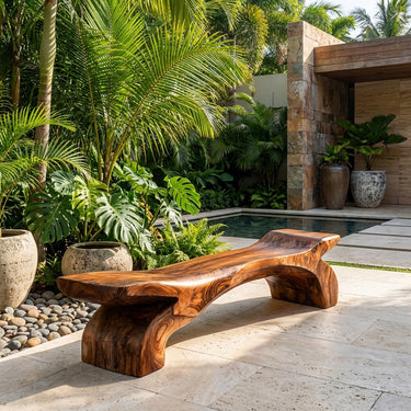 Contemporary Natural Wood Outdoor Bench For Modern Backyard Space