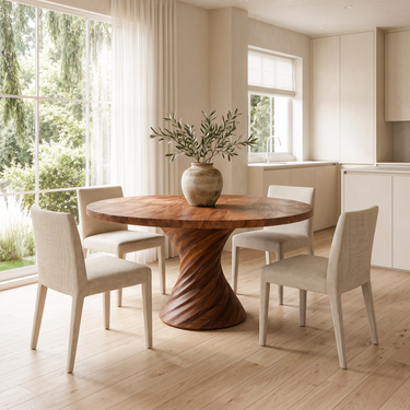 Modern Round Dining Table With Statement Spiral Pedestal For Home